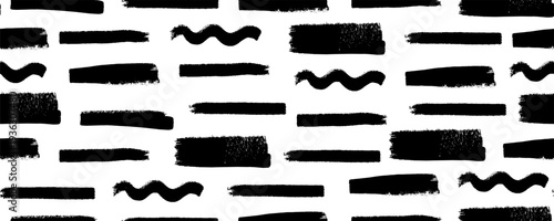 Brush Paint Line Seamless Pattern. Pencil Brush Stroke Straight Line. Crayon Texture Background. Hand Drawn Vector Abstract Bg
