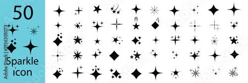 Set of 50  black  Sparkles  icon . Star icons. Twinkling stars. Sparkles, shining burst. sparkle star set. sparkle icons collection. collection of star icons in vector, shining icons, shiny, sparkling
