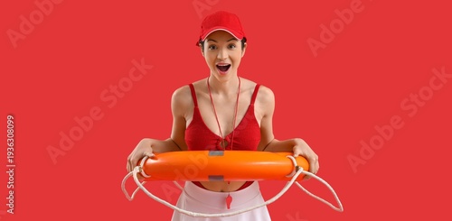 Surprised female beach resc...