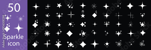 Set of 50  black  Sparkles  icon . Star icons. Twinkling stars. Sparkles, shining burst. sparkle star set. sparkle icons collection. collection of star icons in vector, shining icons, shiny, sparkling