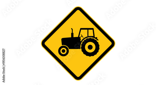 Tractor warning sign on road ahead clearly indicating farm vehicle traffic