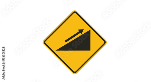 A road sign with an upward arrow indicating a steep incline ahead on a transportation route