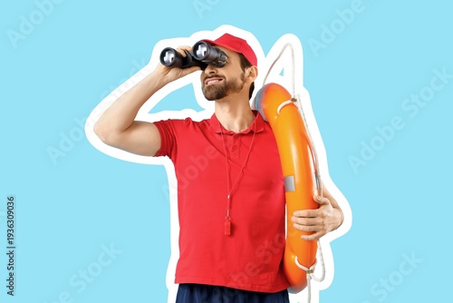 Beach rescuer with lifebuoy...