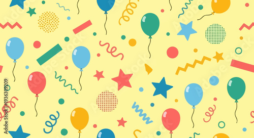 Celebrating April Fools Day with colorful balloons and festive decorations in a lively party atmosphere viewed from above