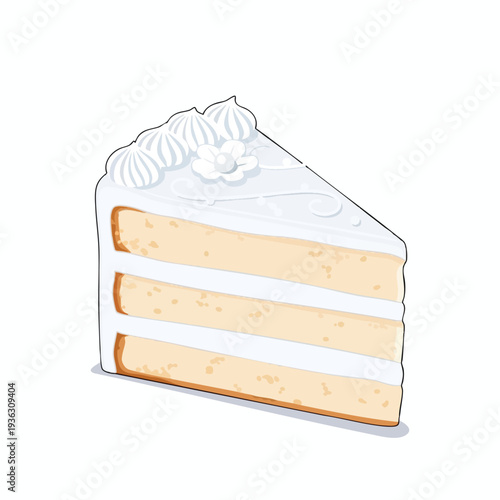 Delicious Slice of Classic Vanilla Layer Cake with Smooth White Frosting