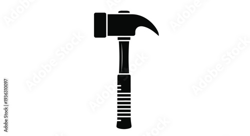 Simple black silhouette of a claw hammer on a white background