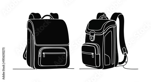 Two black and white line drawings of traditional japanese school backpacks