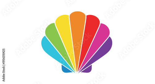 Colorful rainbow shell design on a white background