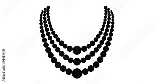 Black necklace with three strands of circular beads isolated on white