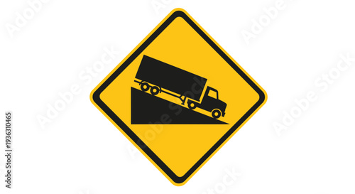 Steep grade warning sign for trucks on a yellow diamond-shaped sign with a black border