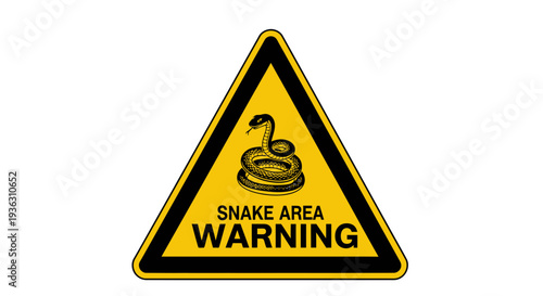 Warning sign indicating snake area caution with triangular yellow sign and black border