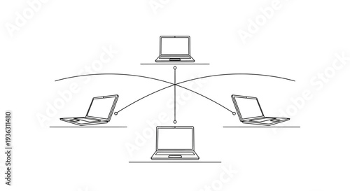 Network connection between multiple laptops in a diagram.