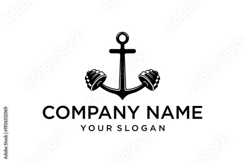 Nautical Anchor and Barbell Fitness Logo Design - Strength and Stability Gym Branding