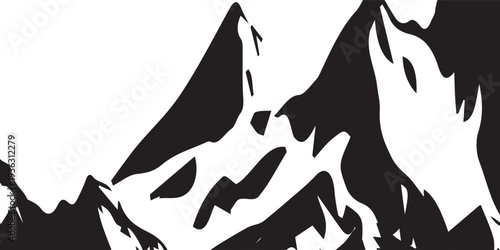 Abstract black and white mountain peaks illustration minimalist nature landscape.