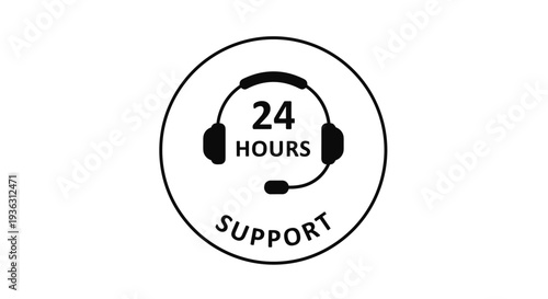 Customer support icon for twenty four hour service featuring a headset symbol inside a circular frame with support text below it.