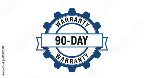 Professional 90-day warranty badge with a gear shape and blue ribbon for consumer protection and trust signals.
