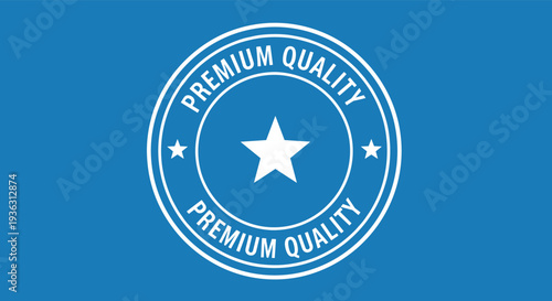 Premium quality badge with a star and circular frame on a solid blue background for product certifications.