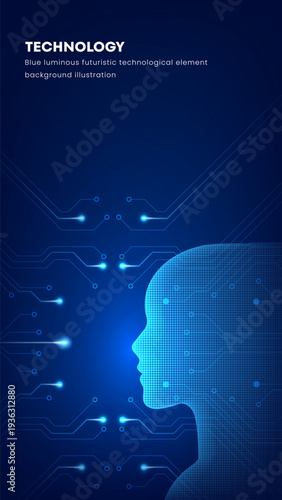 Blue Neon AI Technology Digital Innovation Vertical Background