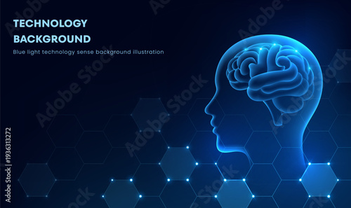 Futuristic AI Technology Blue Glow Digital Data Background