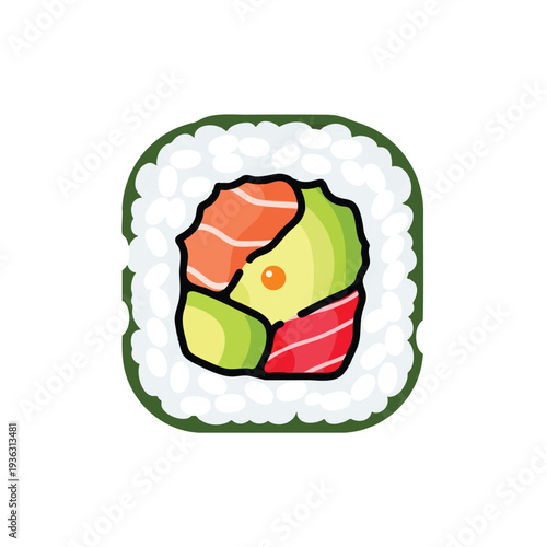 Colorful Roll of Fresh Sushi with Vegetables and Fish for Healthy Eating