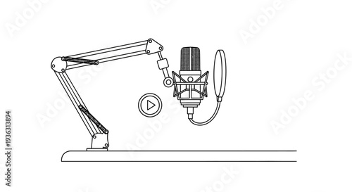 Professional microphone on a boom arm for recording audio.