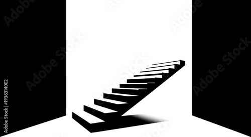 Staircase leading upwards into bright light from darkness.
