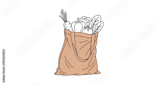 Reusable grocery bag filled with fresh vegetables and greens.