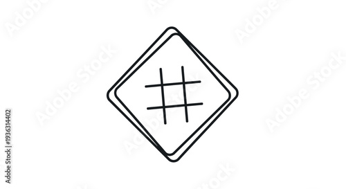 Simple Hand Drawn Hashtag Symbol Inside Diamond Shape.