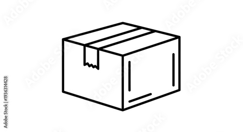 Simple Line Drawing of a Cardboard Box Package.