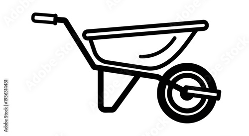 Simple Line Drawing of a Wheelbarrow Tool.