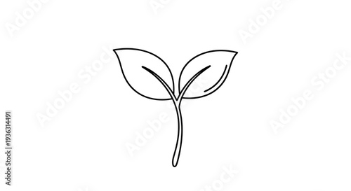 Simple line drawing of a young plant sprout with two leaves.