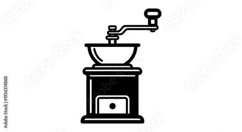 Vintage Manual Coffee Grinder Icon Black Silhouette.