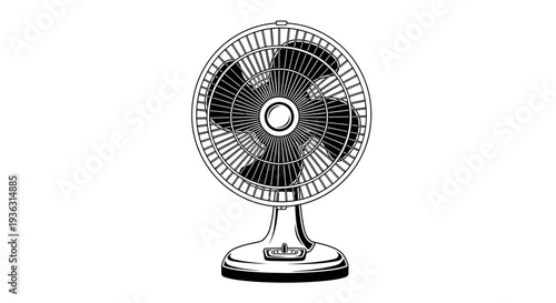 Vintage electric desk fan illustration isolated on white background.
