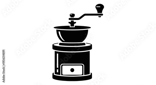 Vintage Manual Coffee Grinder Silhouette Icon.