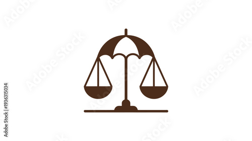 Law scale icon with book illustration in brown and pink hues