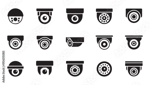 CCTV camera vector icons set. Security and surveillance video camera system symbols collection