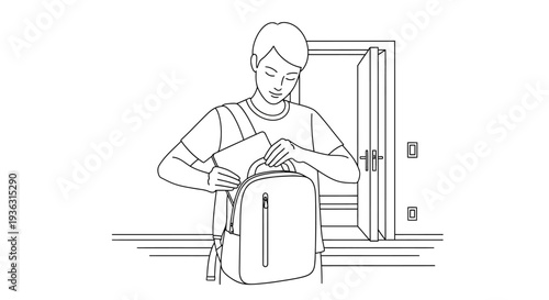 Young person packing backpack for school or travel.