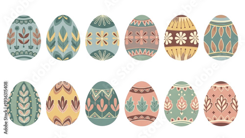 A delightful collection of intricately patterned Easter eggs, celebrating spring and festive traditions