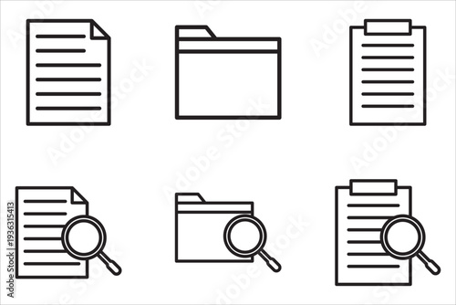 Document icon set. File, page, form, report, search, list, editable
