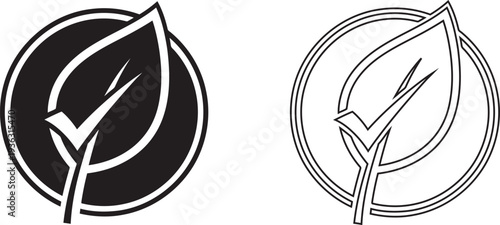 Eco-Trust certified green badges with stylized leaf logos for healthy eating and wellness services. Includes a sustainable quality approved seal and an environmental protection guarantee icon