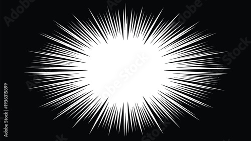Light burst vector illustration with white lines on black background