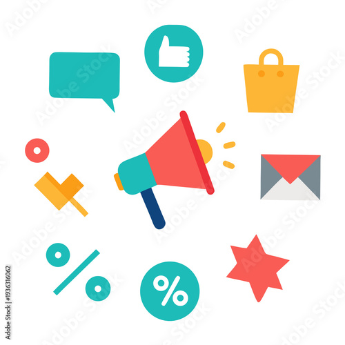 Set of 9 colorful marketing icons vector