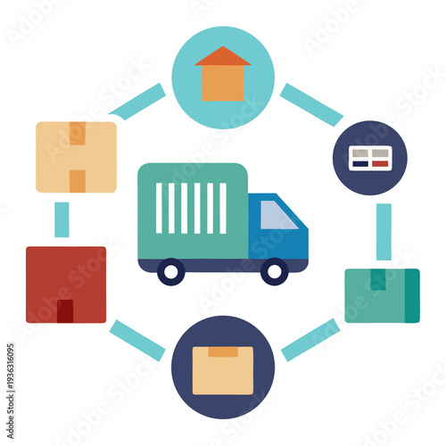 Logistics and delivery icons set, 6 colorful symbols