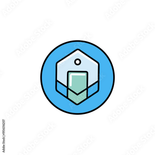 Single blue house icon with green door