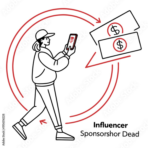 Influencer marketing concept with money and smartphone