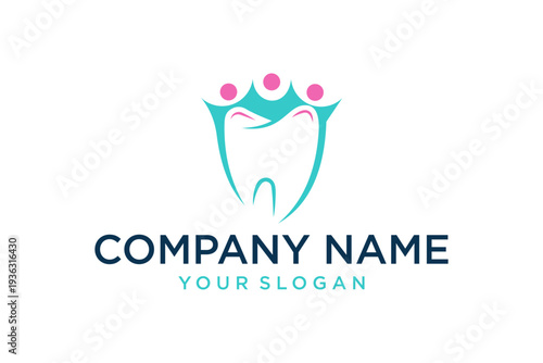 Family Dental Care Logo with Stylized Tooth and Abstract People Shield Design