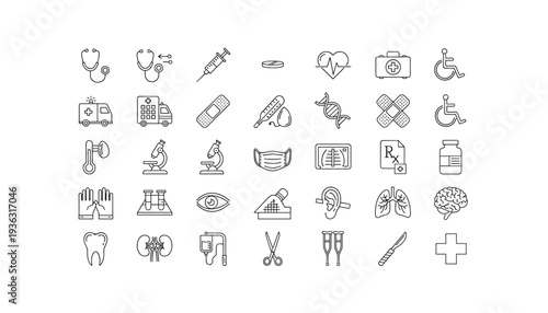 Medical icons set for healthcare and wellness designs