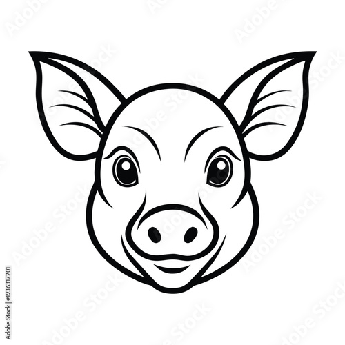 Minimalist Pig Head Line Art Vector Front View 