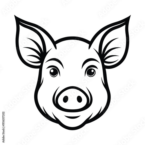 Minimalist Pig Head Line Art Vector Front View 