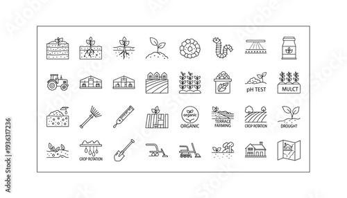 Agriculture icons set for farming and gardening projects